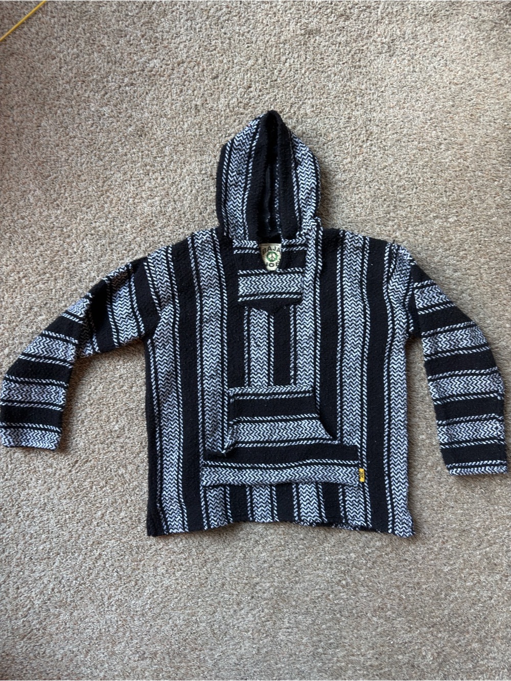 Black & White Striped Hooded Crewneck Sweater